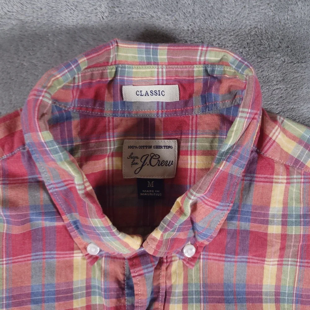 J Crew Shirt Mens Medium Red Yellow Blue Plaid Button Down Classic Cotton Casual
